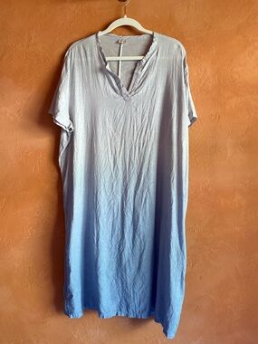 Poetry Linen Dress Blue Ombre Shift Dress Size 18 Minimalist